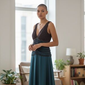 JS Boutique chocolate & Blue sequined overlay dress